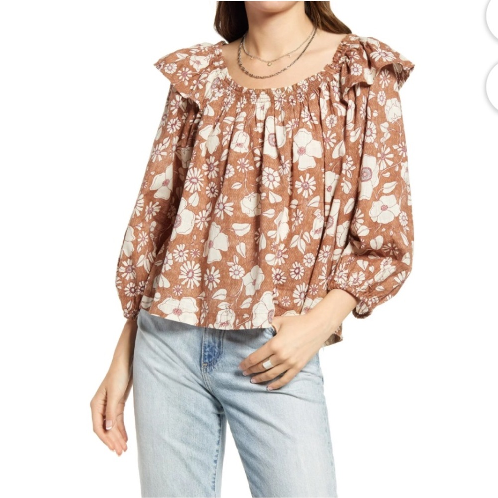 Free People | Miss Daisy Floral Balloon Sleeve Blouse
